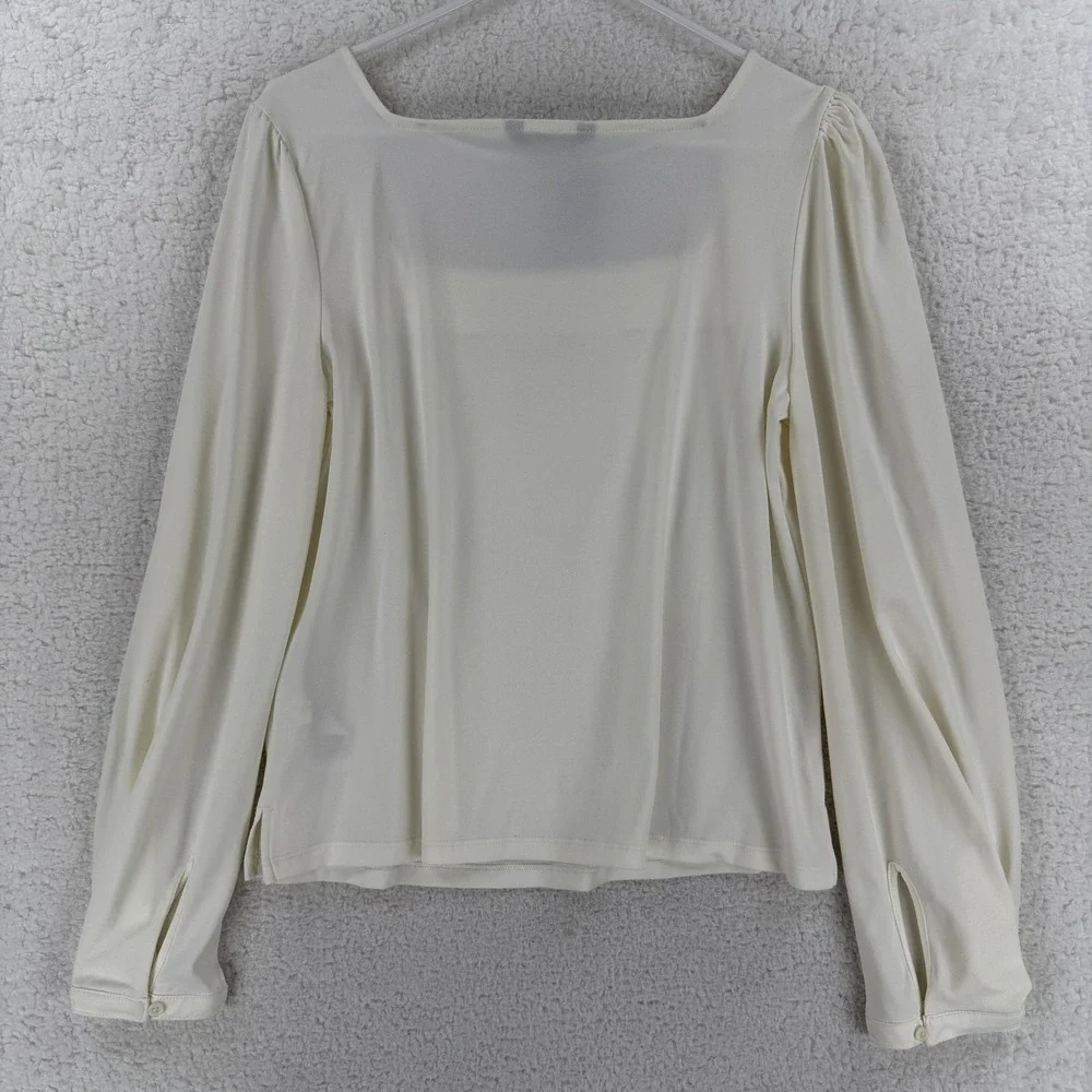 Banana Republic Blouse Womens Large White‎ Square Neck Puff Sleeve Stretch Top